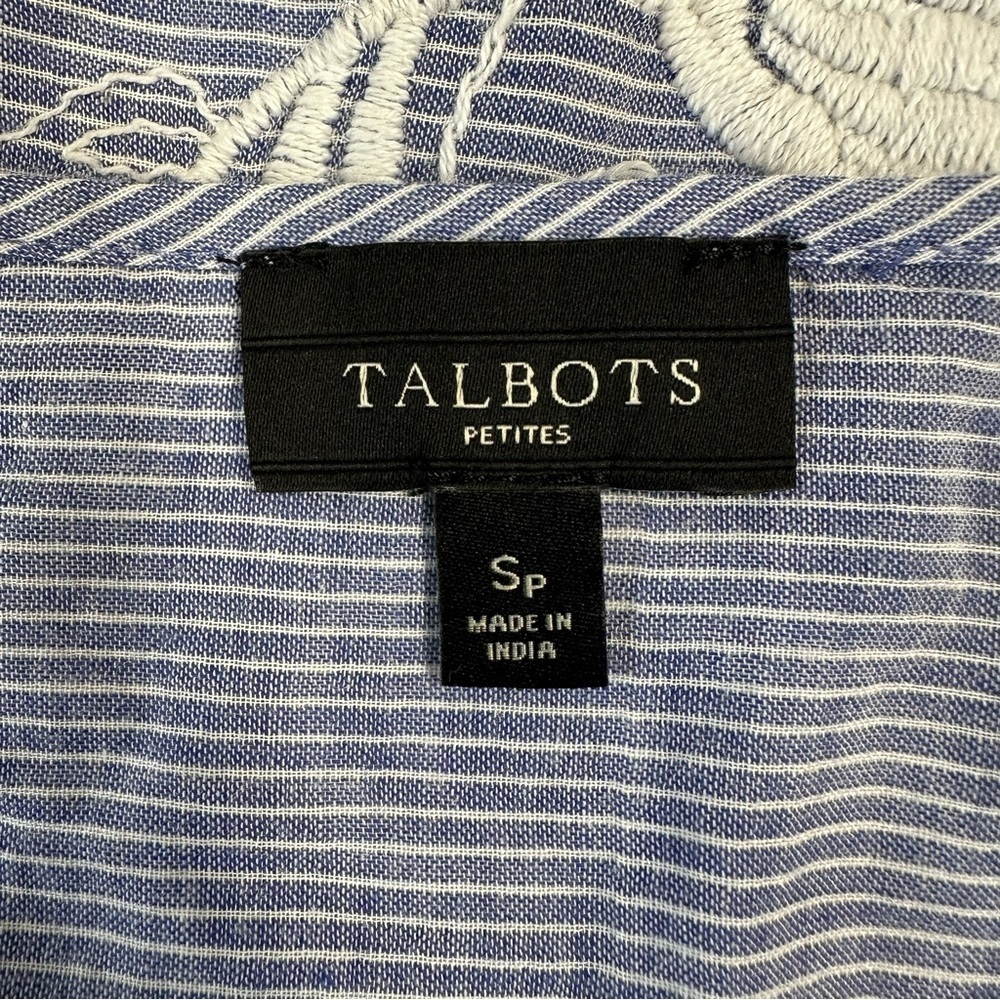 Talbots blue white striped top with embroidery and scalloped hem spring summer - Picture 10 of 11